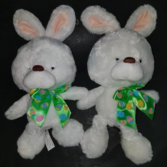 American Greetings Other - 2 American Greetings White Easter Bunny Rabbit Plush Lot Green Bow Stuffed Toy